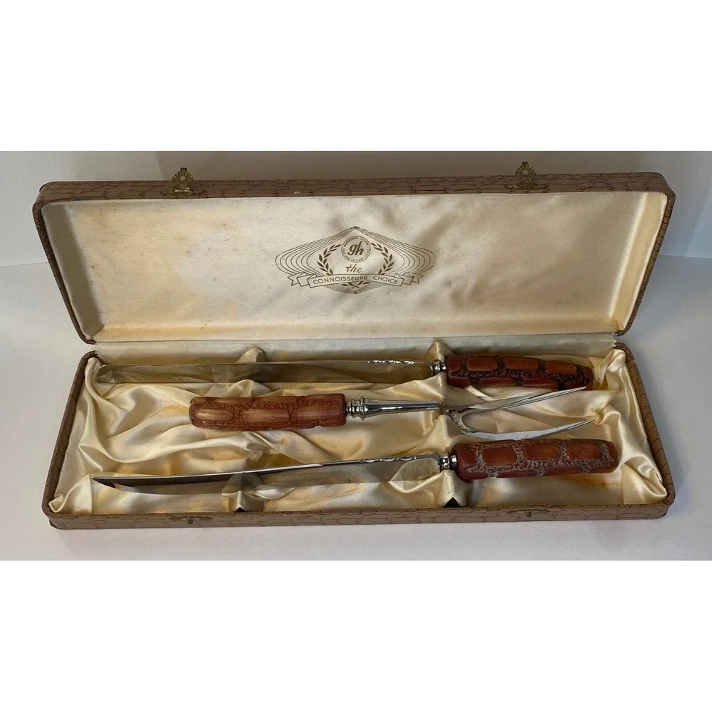 GH GLO-HILL Cutlery Connoisseurs Choice Rosewood Handle Cutlery 3 PC Set VTG EUC